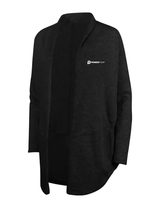 Deep Black/Charcoal Heather Womens Interlock Cardigan w/Pioneer Pump Logo