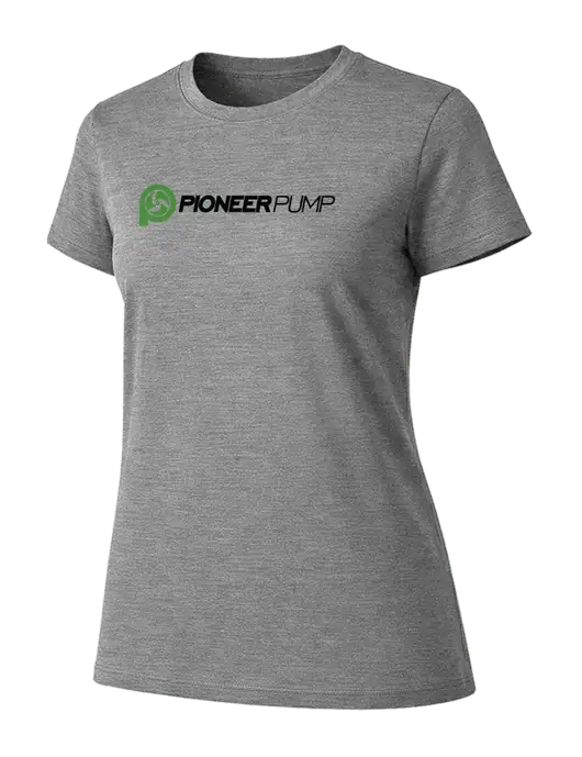 Womens Ring Spun Light Grey Heather 4.5 oz T-Shirt w/Pioneer Pump Logo
