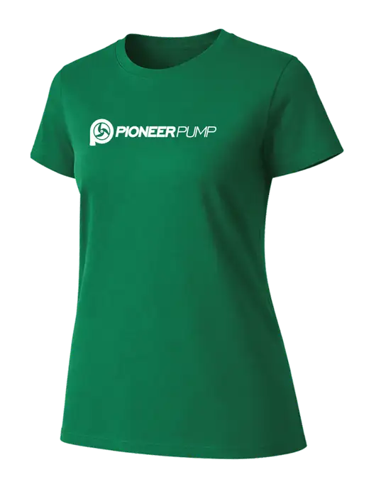 Womens Ring Spun Kelly Green 4.5 oz T-Shirt w/Pioneer Pump Logo