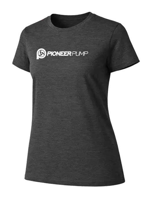 Womens Ring Spun Dark Heather Grey 4.5 oz T-Shirt w/Pioneer Pump Logo