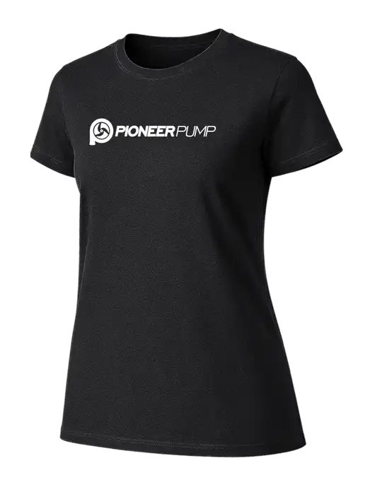 Womens Ring Spun Jet Black 4.5 oz T-Shirt w/Pioneer Pump Logo