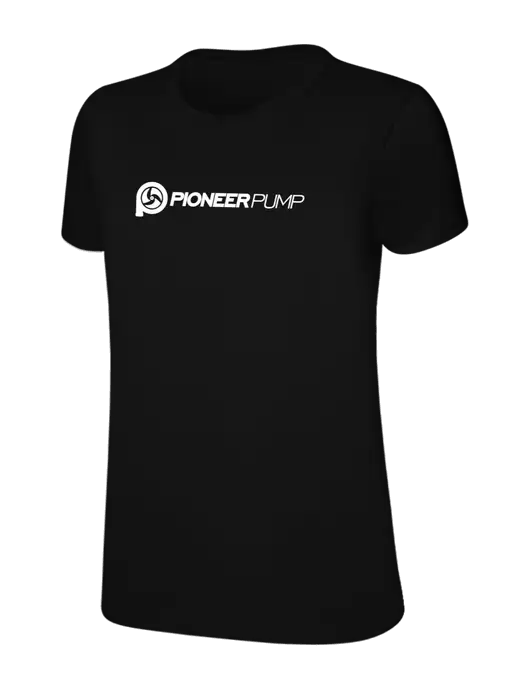 Womens Ring Spun Jet Black 4.5 oz T-Shirt w/Pioneer Pump Logo