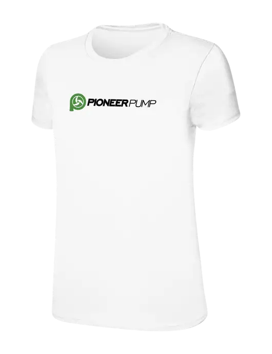 Womens Ring Spun White 4.5 oz T-Shirt w/Pioneer Pump Logo