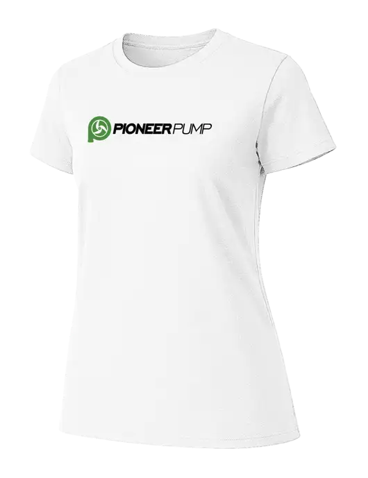Womens Ring Spun White 4.5 oz T-Shirt w/Pioneer Pump Logo