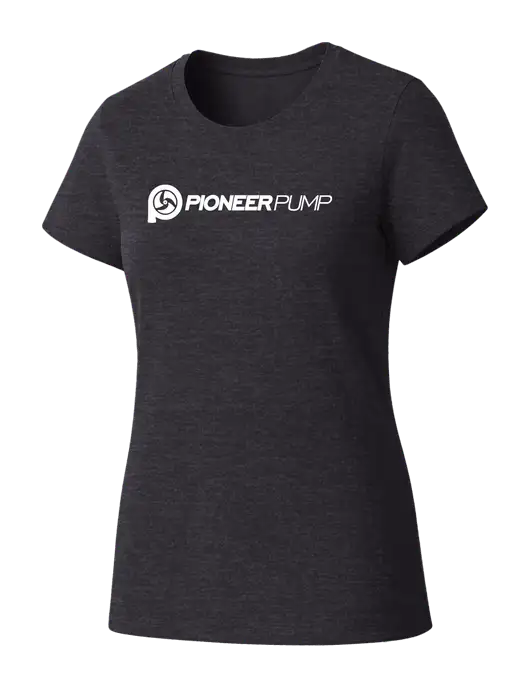 Womens Seriously Soft Heathered Charcoal T-Shirt w/Pioneer Pump Logo