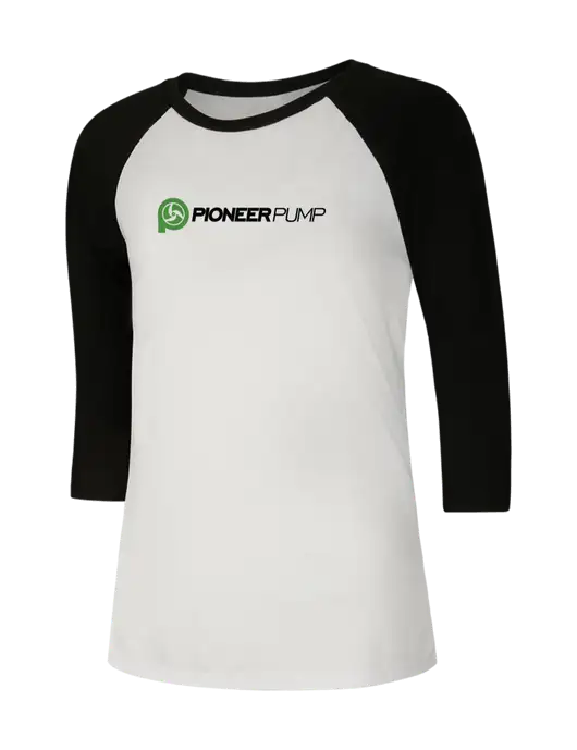 Womens Simply Soft 3/4 Sleeve Black/White Ring Spun Cotton T-Shirt w/Pioneer Pump Logo