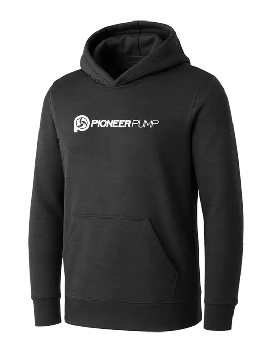 Womens Dark Grey Heather Core Fleece Pullover Hooded Sweatshirt w/Pioneer Pump Logo