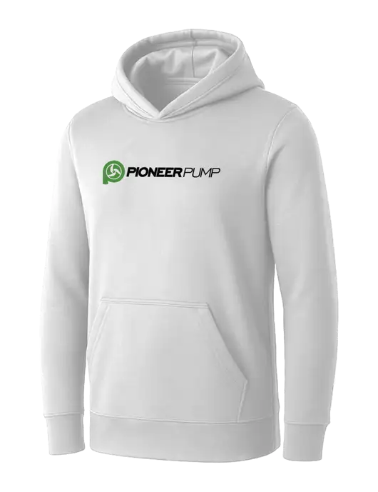 Womens White Core Fleece Pullover Hooded Sweatshirt w/Pioneer Pump Logo