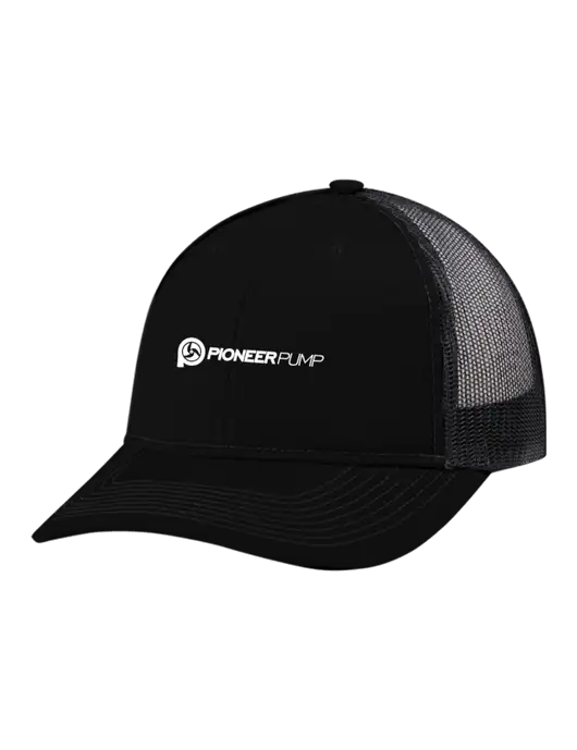 Snapback Ponytail Trucker Cap Black w/Black Mesh w/Pioneer Pump Logo