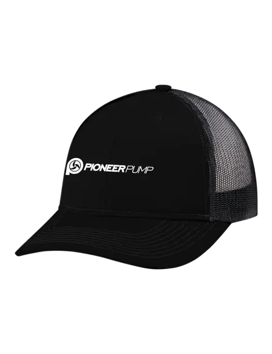 Snapback Ponytail Trucker Cap Black w/Black Mesh w/Pioneer Pump Logo