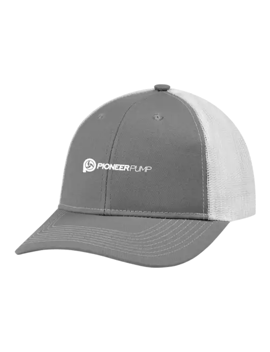 Snapback Ponytail Trucker Cap Light Medium Heather Grey w/White Mesh w/Pioneer Pump Logo
