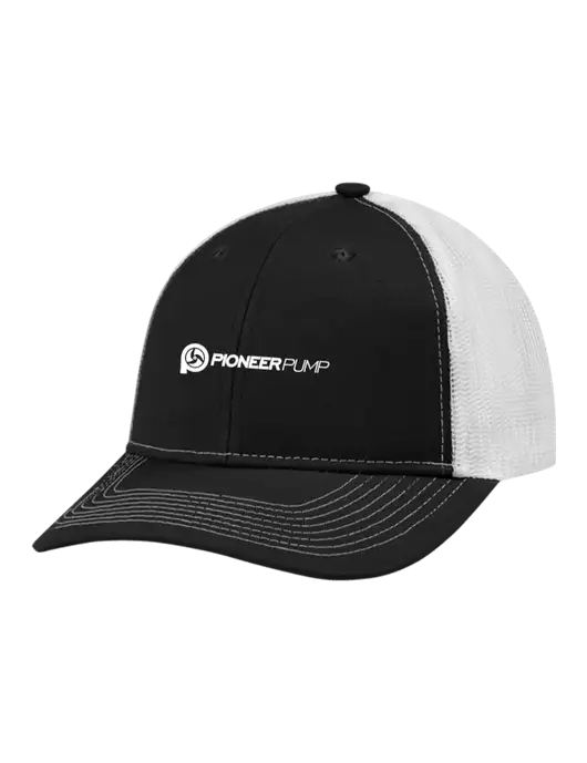 Snapback Ponytail Trucker Cap Black w/White Mesh w/Pioneer Pump Logo