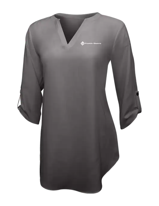 Dark Grey Womens 3/4 Sleeve Tunic Blouse w/Franklin Electric Logo