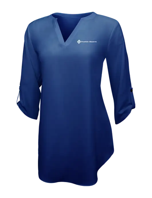 Dark Royal Womens 3/4 Sleeve Tunic Blouse w/Franklin Electric Logo
