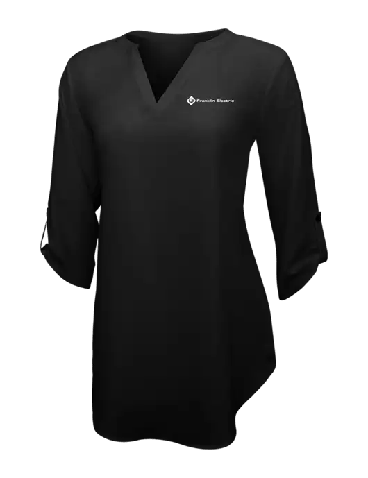 Womens Black 3/4 Sleeve Tunic Blouse w/Franklin Electric Logo