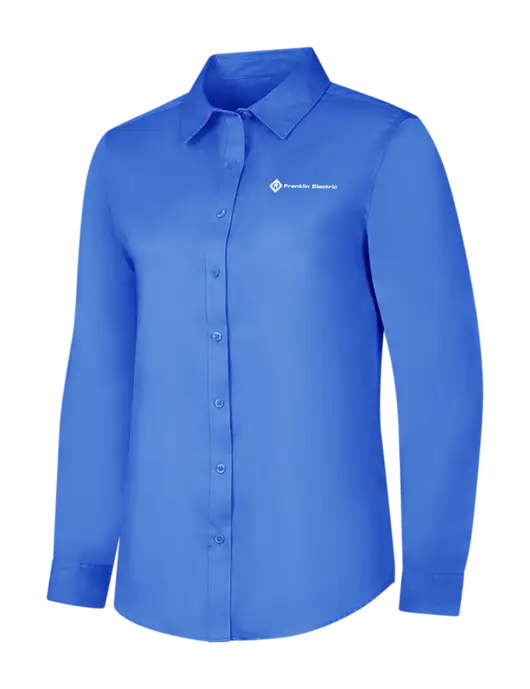 Dark Carolina Blue Womens Long Sleeve Superpro React Twill Shirt w/Franklin Electric Logo