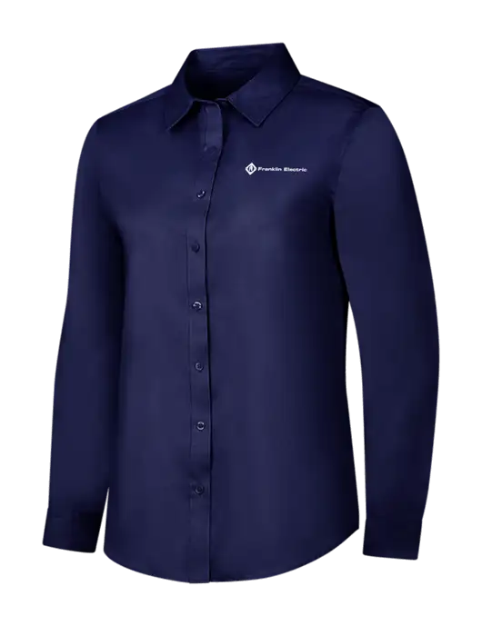 Navy Womens Long Sleeve Superpro React Twill Shirt w/Franklin Electric Logo