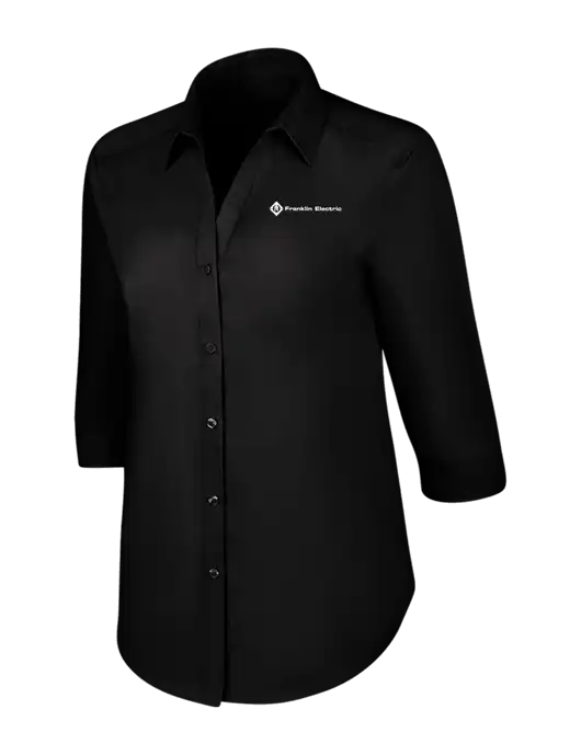 Womens Black 3/4 Sleeve Carefree Poplin Shirt w/Franklin Electric Logo