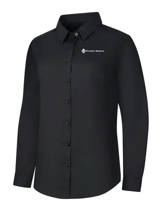 Womens Black Long Sleeve Carefree Poplin Shirt w/Franklin Electric Logo