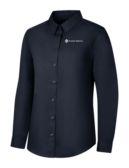 Womens River Blue Navy Long Sleeve Carefree Poplin Shirt w/Franklin Electric Logo