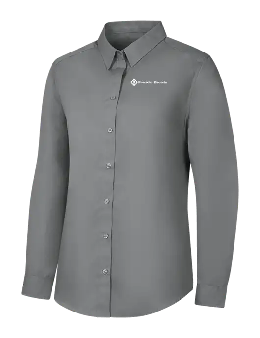 Womens Medium Grey Long Sleeve Carefree Poplin Shirt w/Franklin Electric Logo