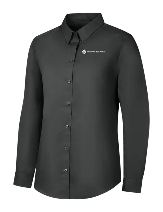 Womens Dark Grey Long Sleeve Carefree Poplin Shirt w/Franklin Electric Logo