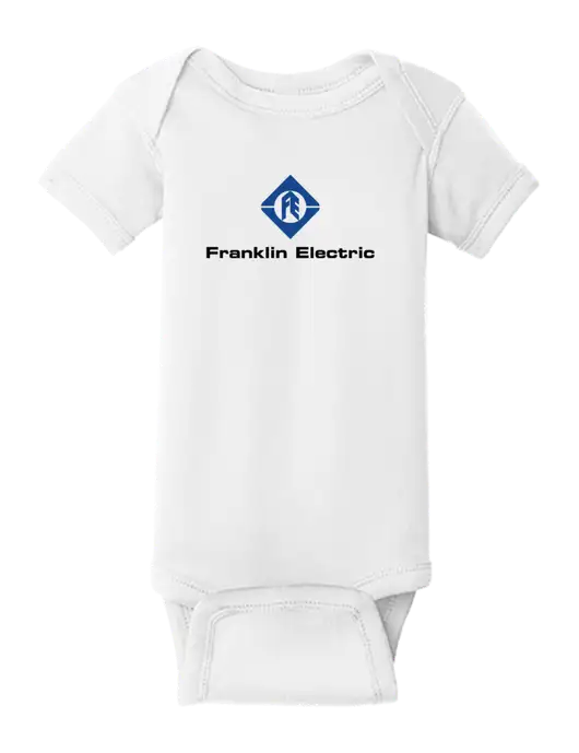 Rabbit Skins White Infant Short Sleeve Baby Rib Bodysuit w/Franklin Electric Logo