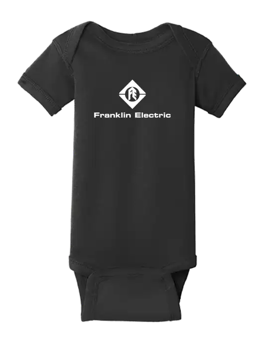 Rabbit Skins Black Infant Short Sleeve Baby Rib Bodysuit w/Franklin Electric Logo