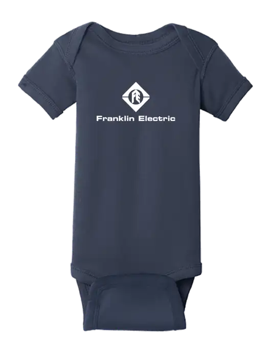 Rabbit Skins Navy Infant Short Sleeve Baby Rib Bodysuit w/Franklin Electric Logo