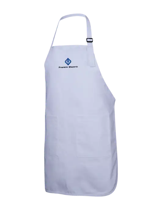 Full-Length White Apron With Pockets w/Franklin Electric Logo