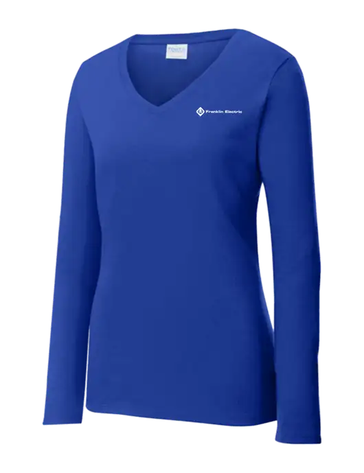 Womens  V-Neck Ring Spun Royal 4.5 oz Long Sleeve T-Shirt w/Franklin Electric Logo