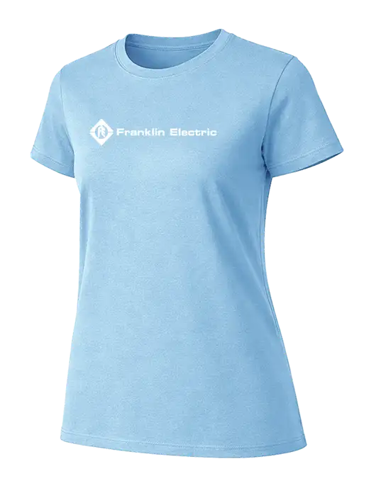 Womens Ring Spun Light Blue 4.5 oz T-Shirt w/Franklin Electric Logo