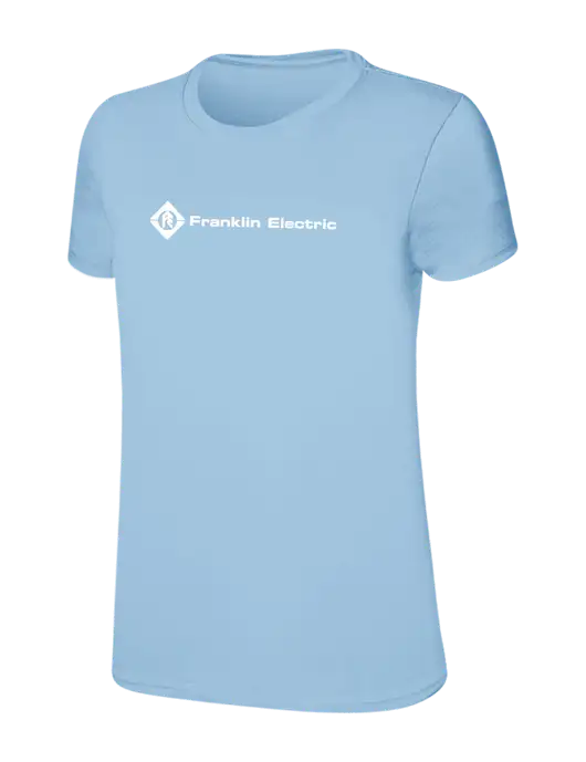 Womens Ring Spun Light Blue 4.5 oz T-Shirt w/Franklin Electric Logo