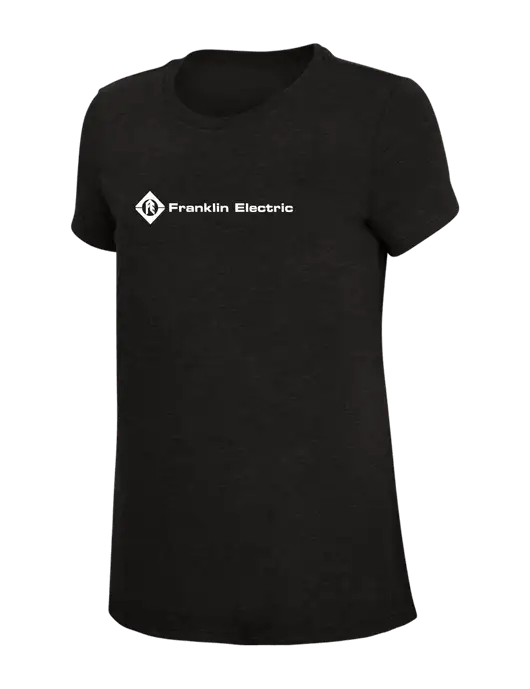 Womens Simply Soft Black 4.5oz Poly/Combed Ring Spun Cotton T-Shirt w/Franklin Electric Logo