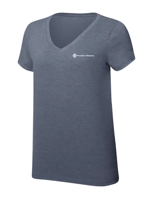 Womens Simply Soft V-Neck Navy Frost 4.5oz  Poly/Combed Ring Spun Cotton T-Shirt w/Franklin Electric Logo