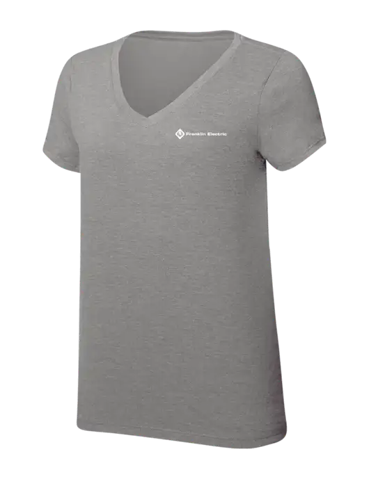 Womens Simply Soft V-Neck Grey Frost 4.5oz  Poly/Combed Ring Spun Cotton T-Shirt w/Franklin Electric Logo