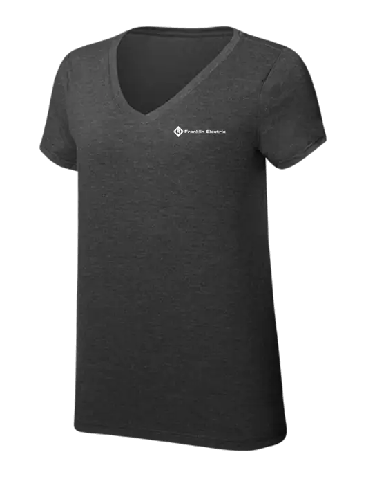Womens Simply Soft V-Neck Black Frost 4.5oz  Poly/Combed Ring Spun Cotton T-Shirt w/Franklin Electric Logo