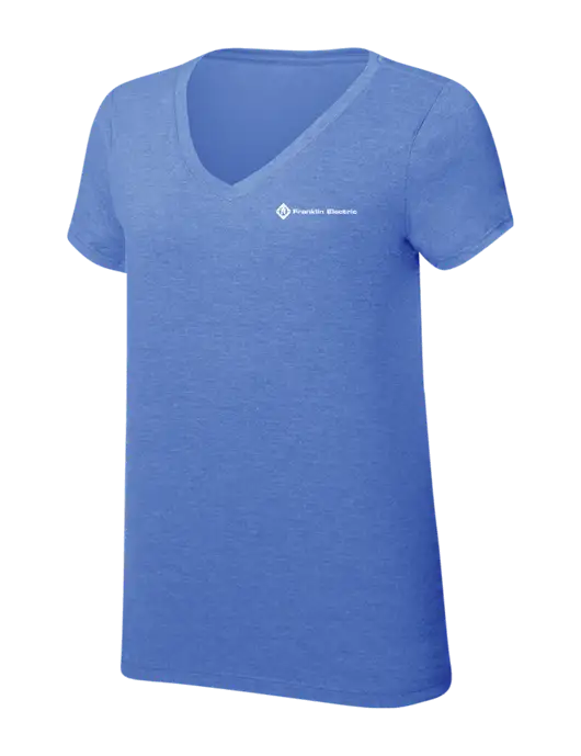 Womens Simply Soft V-Neck Royal Frost 4.5oz  Poly/Combed Ring Spun Cotton T-Shirt w/Franklin Electric Logo