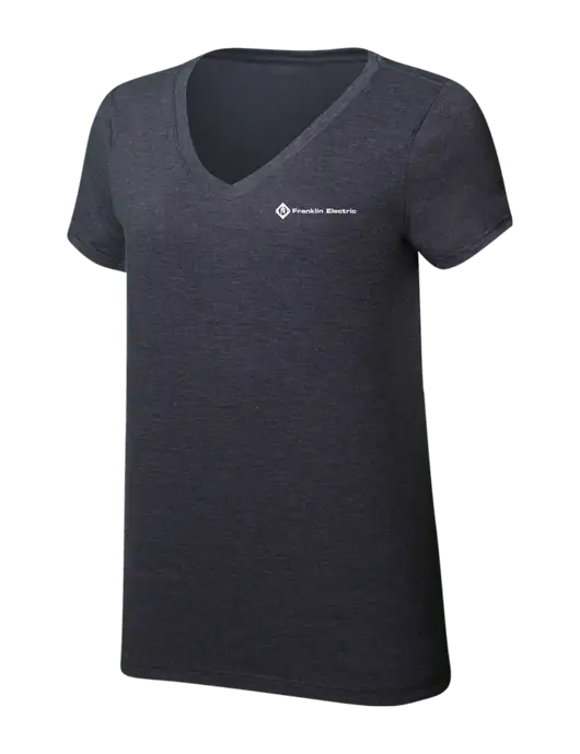 Womens Simply Soft V-Neck Heather Charcoal 4.5oz  Poly/Combed Ring Spun Cotton T-Shirt w/Franklin Electric Logo