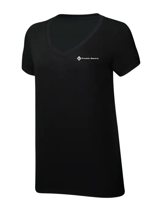 Womens Simply Soft V-Neck Black 4.5oz  Poly/Combed Ring Spun Cotton T-Shirt w/Franklin Electric Logo