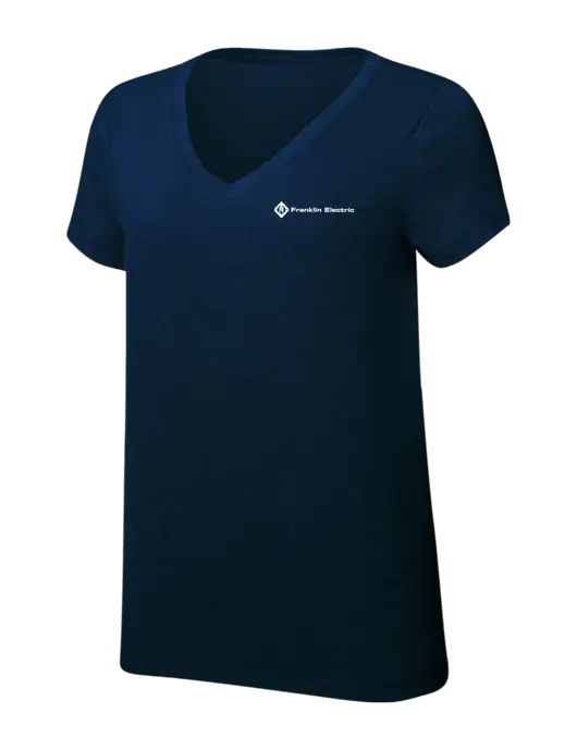 Womens Simply Soft V-Neck New Navy 4.5oz  Poly/Combed Ring Spun Cotton T-Shirt w/Franklin Electric Logo