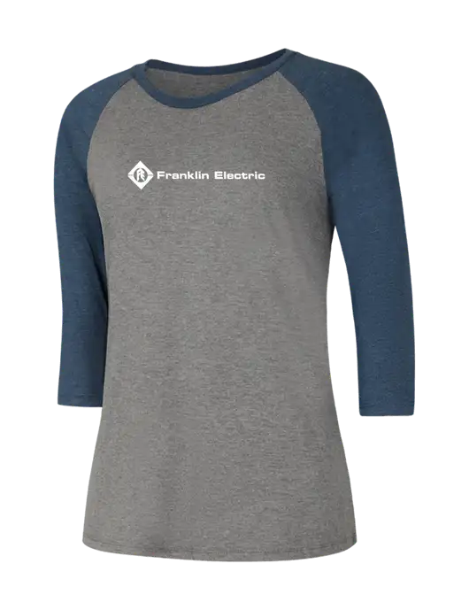 Womens Simply Soft 3/4 Sleeve Navy Frost/Grey Frost Ring Spun Cotton T-Shirt w/Franklin Electric Logo