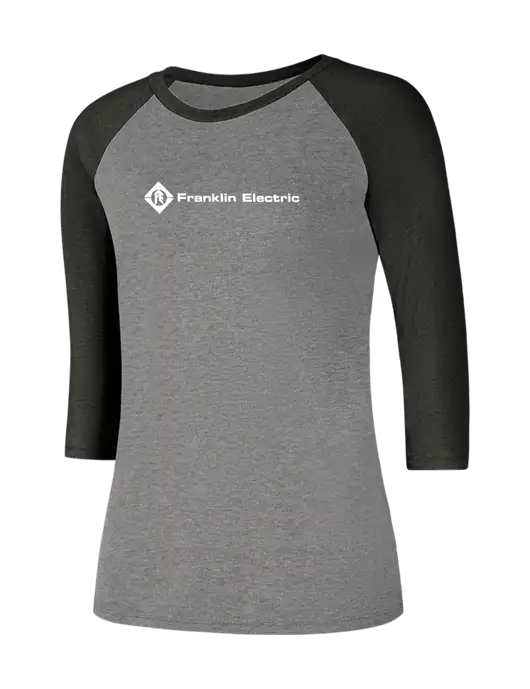 Womens Simply Soft 3/4 Sleeve Black Frost/Grey Frost Ring Spun Cotton T-Shirt w/Franklin Electric Logo