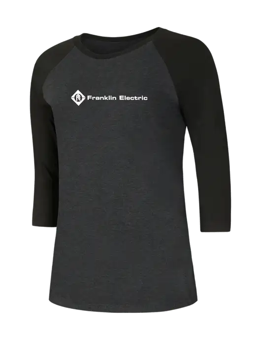 Womens Simply Soft 3/4 Sleeve Black/Black Frost Ring Spun Cotton T-Shirt w/Franklin Electric Logo