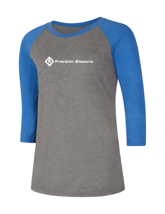 Womens Simply Soft 3/4 Sleeve Royal Frost/Grey Ring Spun Cotton T-Shirt w/Franklin Electric Logo