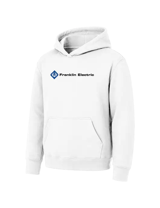 Youth White 7.8 oz Pullover Hooded Sweatshirt w/Franklin Electric Logo