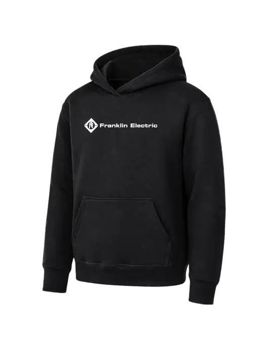 Youth Black 7.8 oz Pullover Hooded Sweatshirt w/Franklin Electric Logo