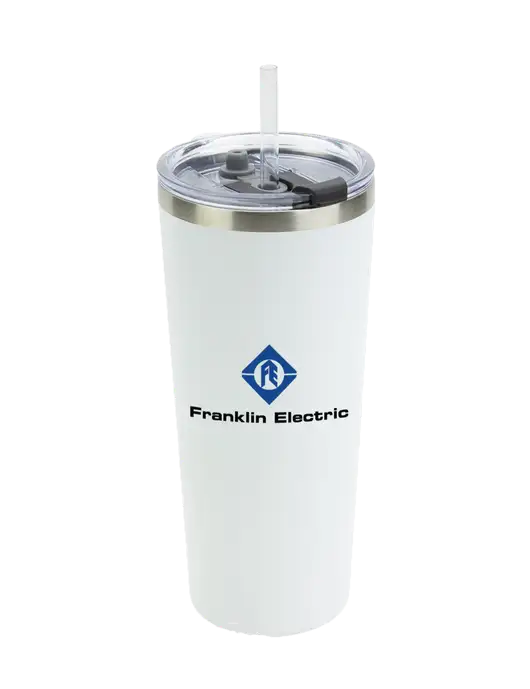 Brighton White 20 oz Insulated Tumbler & Straw w/Franklin Electric Logo