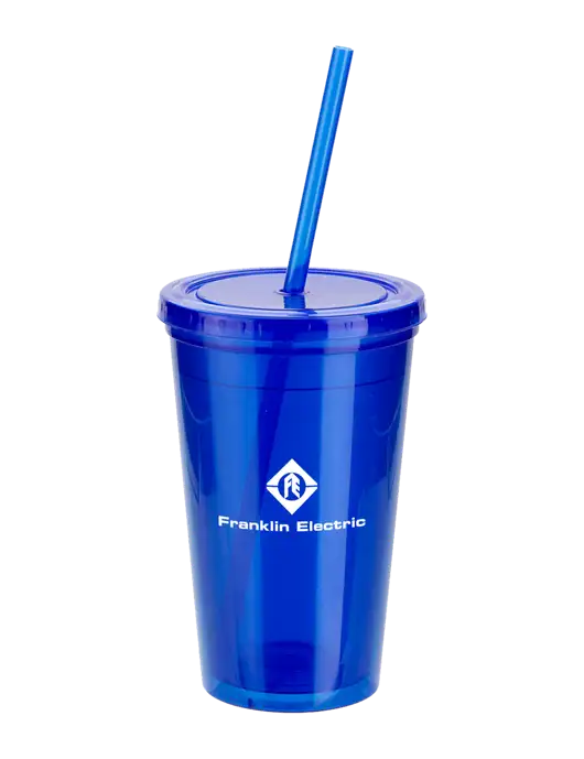 Sorrento Blue 16 oz Tumbler with Lid & Straw w/Franklin Electric Logo