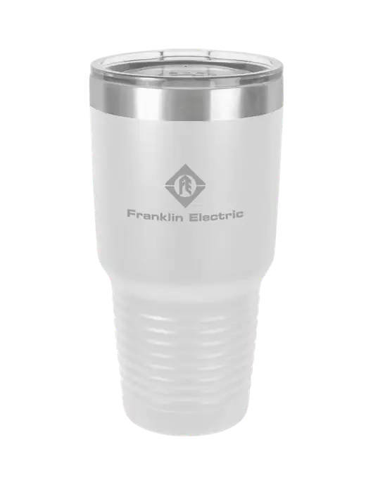 Polar Camel 30 oz Powder Coated White Vacuum Insulated Tumbler  w/Franklin Electric Logo